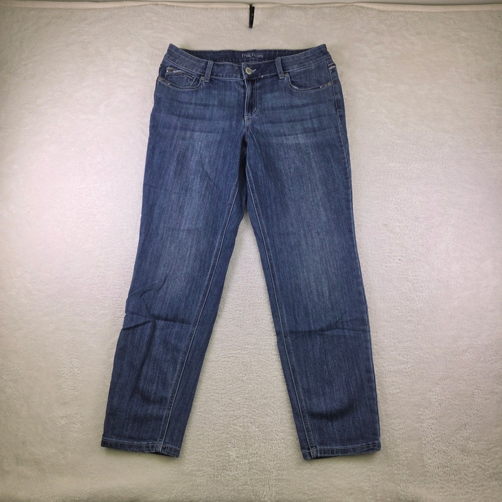 Maurices Womens Size 14 Regular Medium Wash Straight Leg Embroidered Jeans